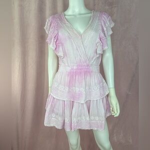 LoveShackFancy Gwen Ruffle Cotton Eyelet Minidress Tie Dye Pink Size Medium